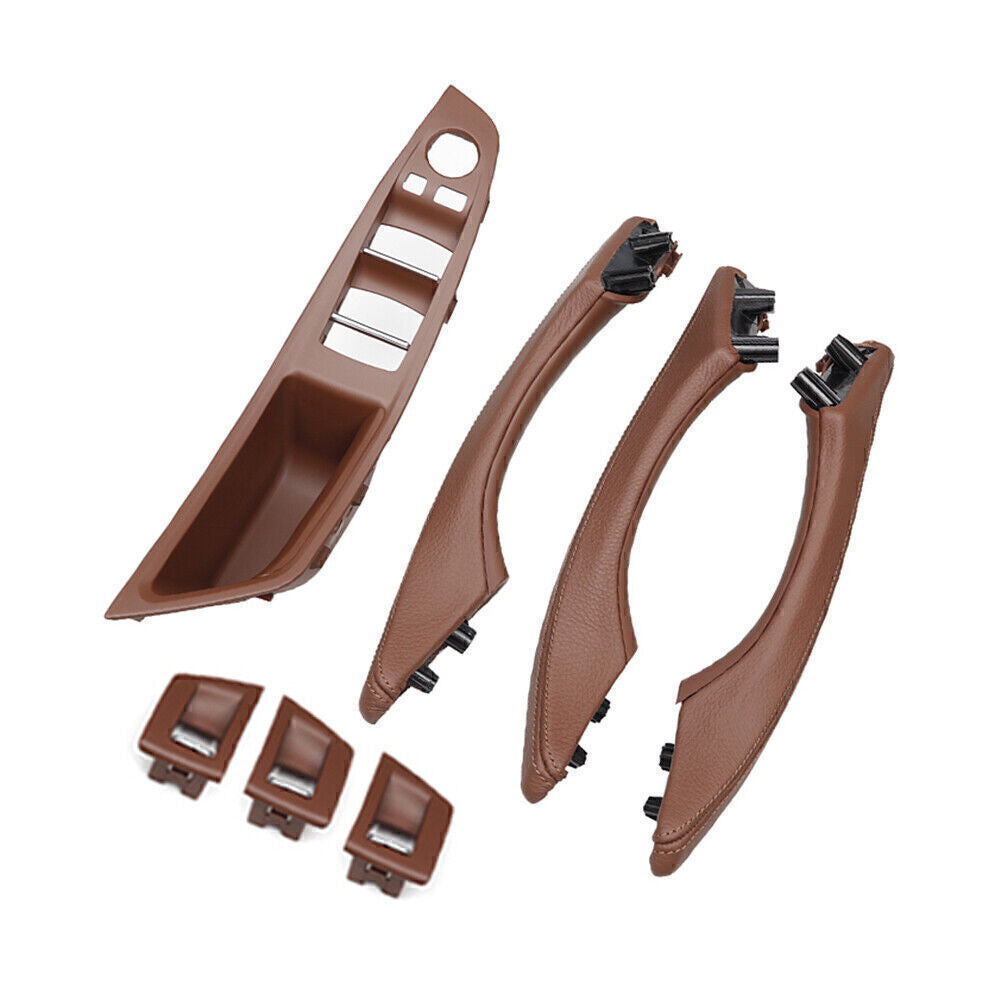 7Pcs Door Trim Pull Handle Leather Fit for BMW 5 series F10 F11 F18 Red Brown