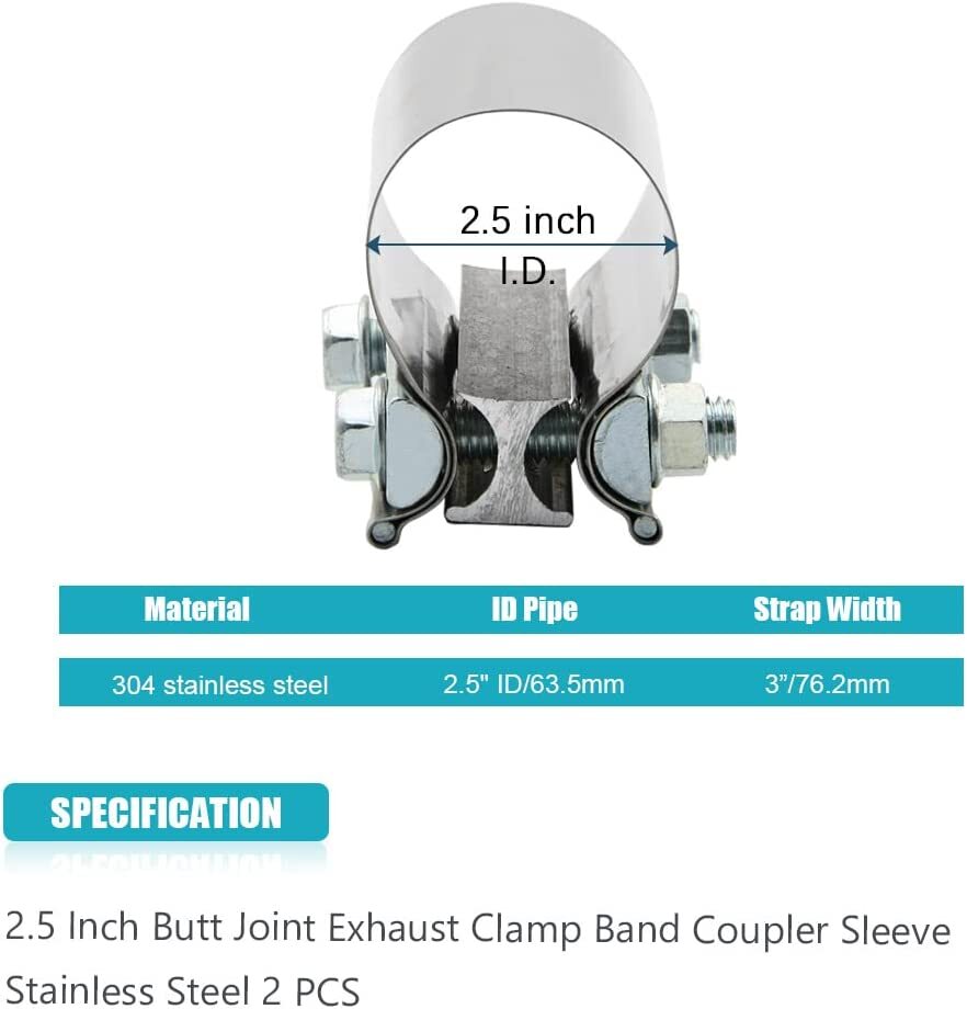 2.5-inch exhaust clip with 2.5-inch SS304 coupling muffler with clip