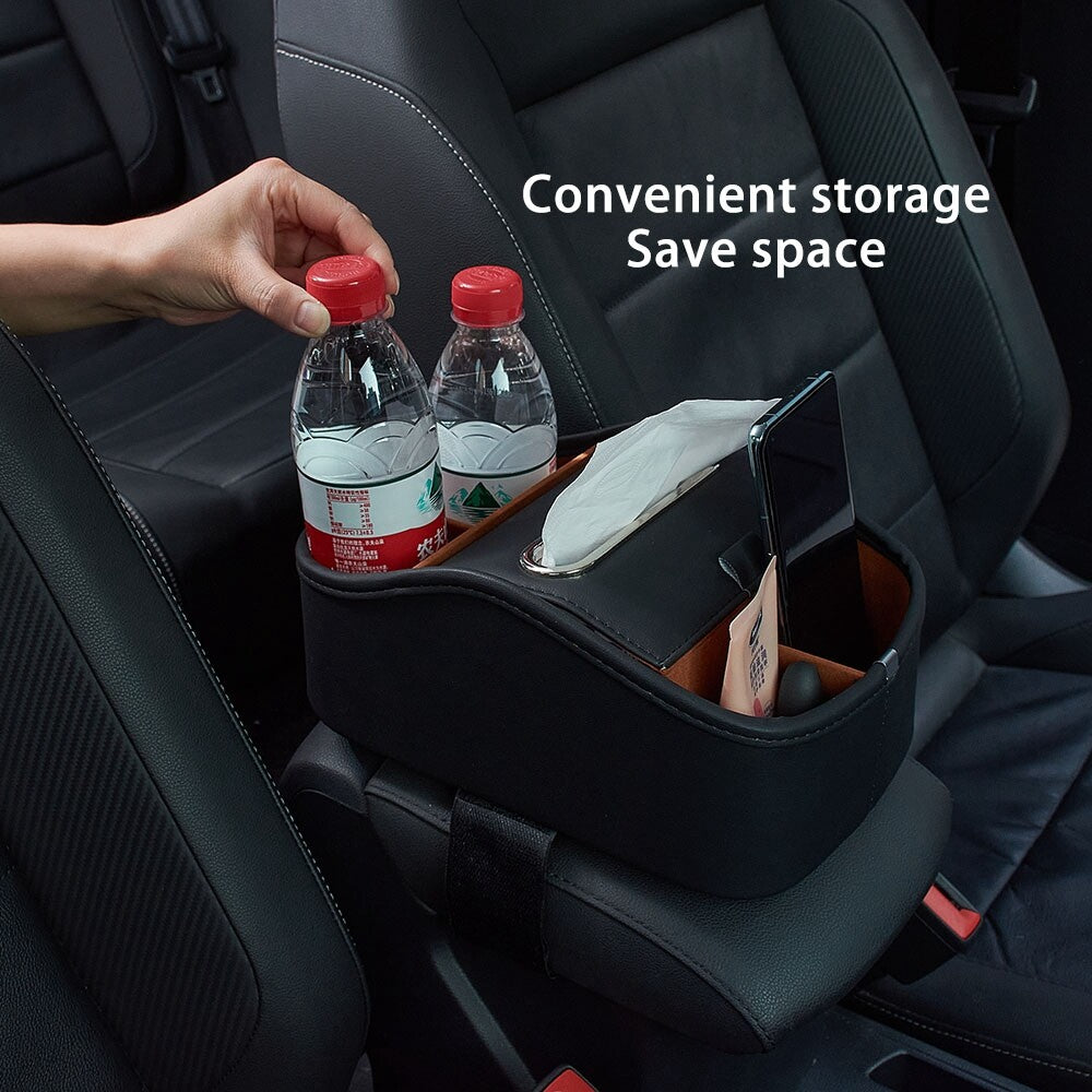 New Car PU Leather Organizer Storage Box Water Cup And Tissue Storage Black
