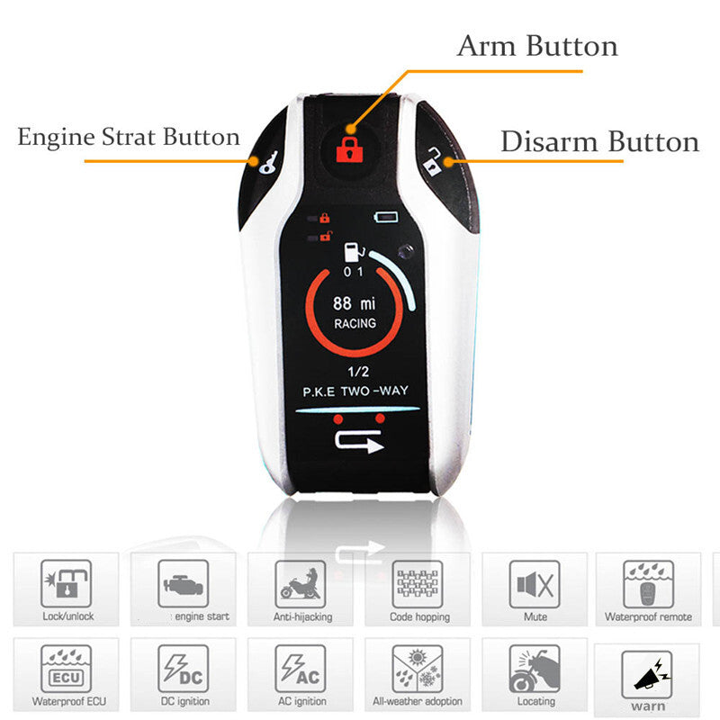 Motorcycle Scooter PKE Two Way Antitheft Alarm Vibration Alert System Remote 12V