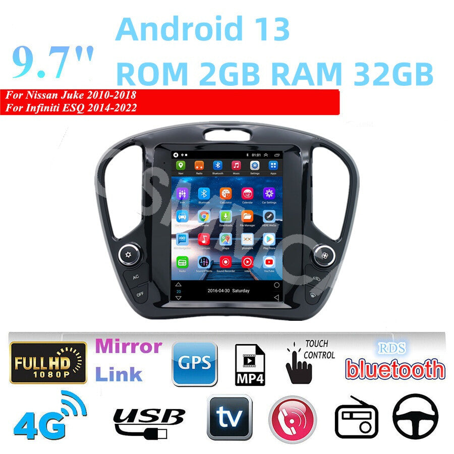 9.7'' Fit for Nissan Juke 2010-2018 Carplay GPS Android Car Stereo Radio FM BT
