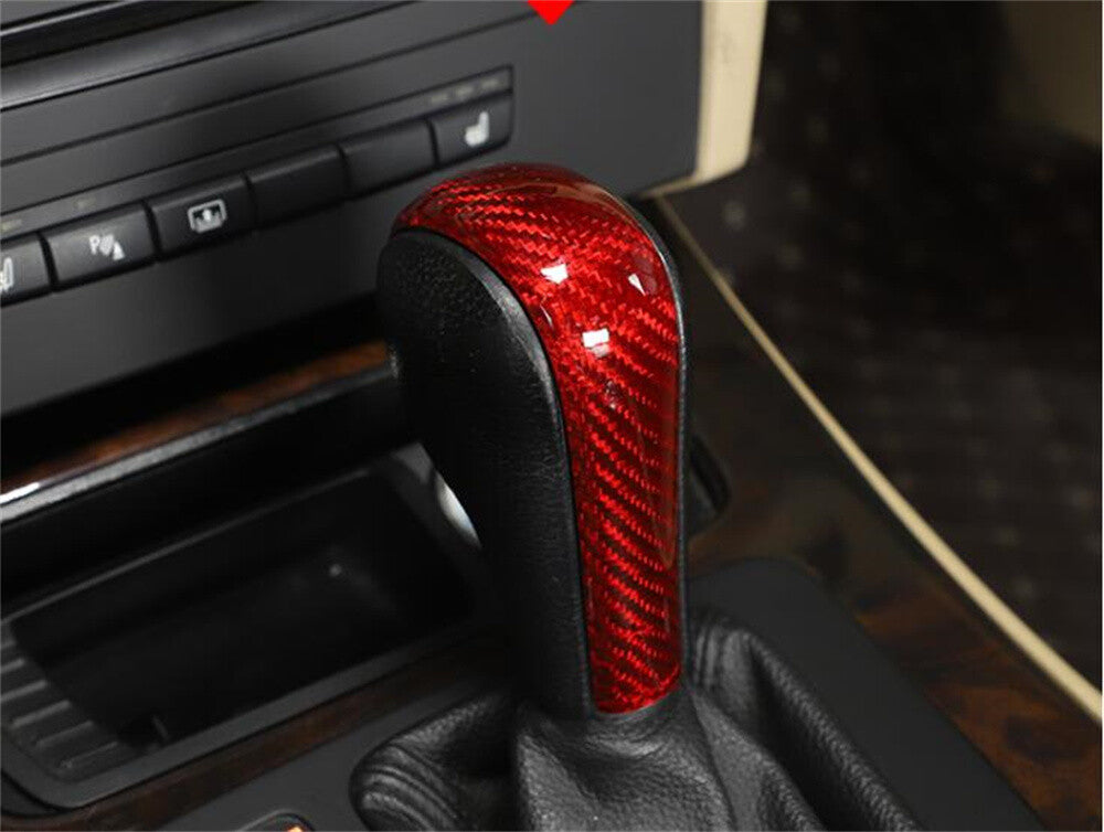 Red Carbon Fiber Gear Shift Knob Trim for BMW X3 2006-10 X5 04-06 5 Series 96-07