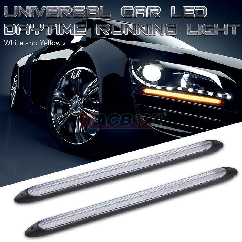 2X 28cm LED DRL Daytime Running Lights Strip Turn Signal Sequential White/Yellow
