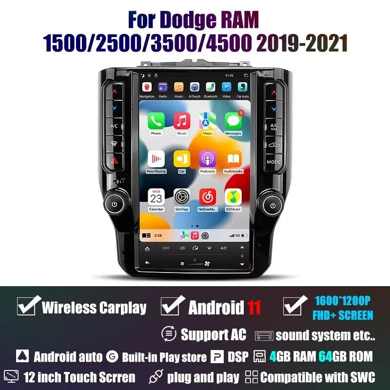 for Dodge for Ram 2018 2019 2020 2021 Android for Smart Radio for Tesla Vertical Screen GPS