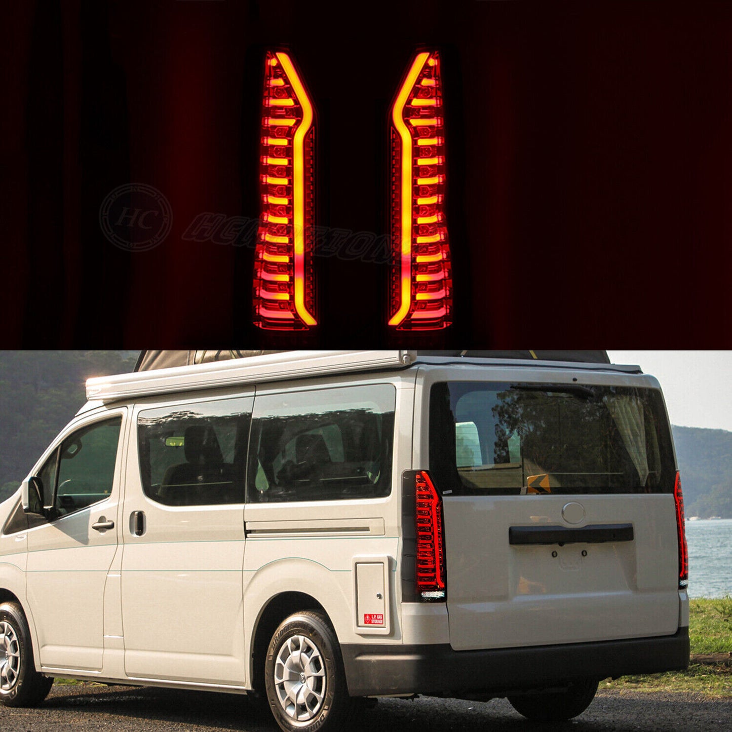 A pair of LED taillights for the for Toyota Hiace 6th H300 2019 - 2023 Dynamic Taillights
