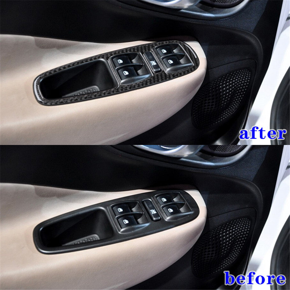 2Pcs Front Door Window Control Panel Trim Carbon Fiber for Fiat 500L 2014-2017