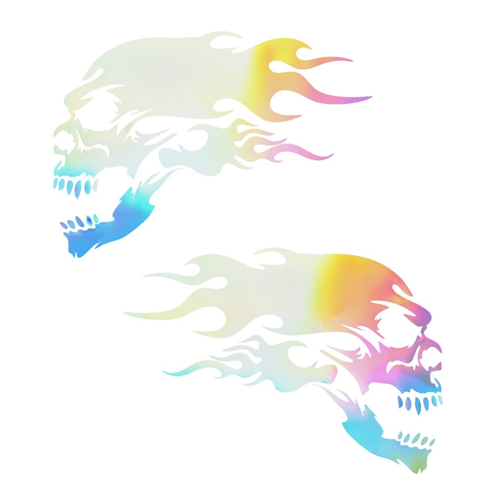 2x Skull Flame Stickers PVC Decals for Car Motorcycle Car Body Sticker Colorful