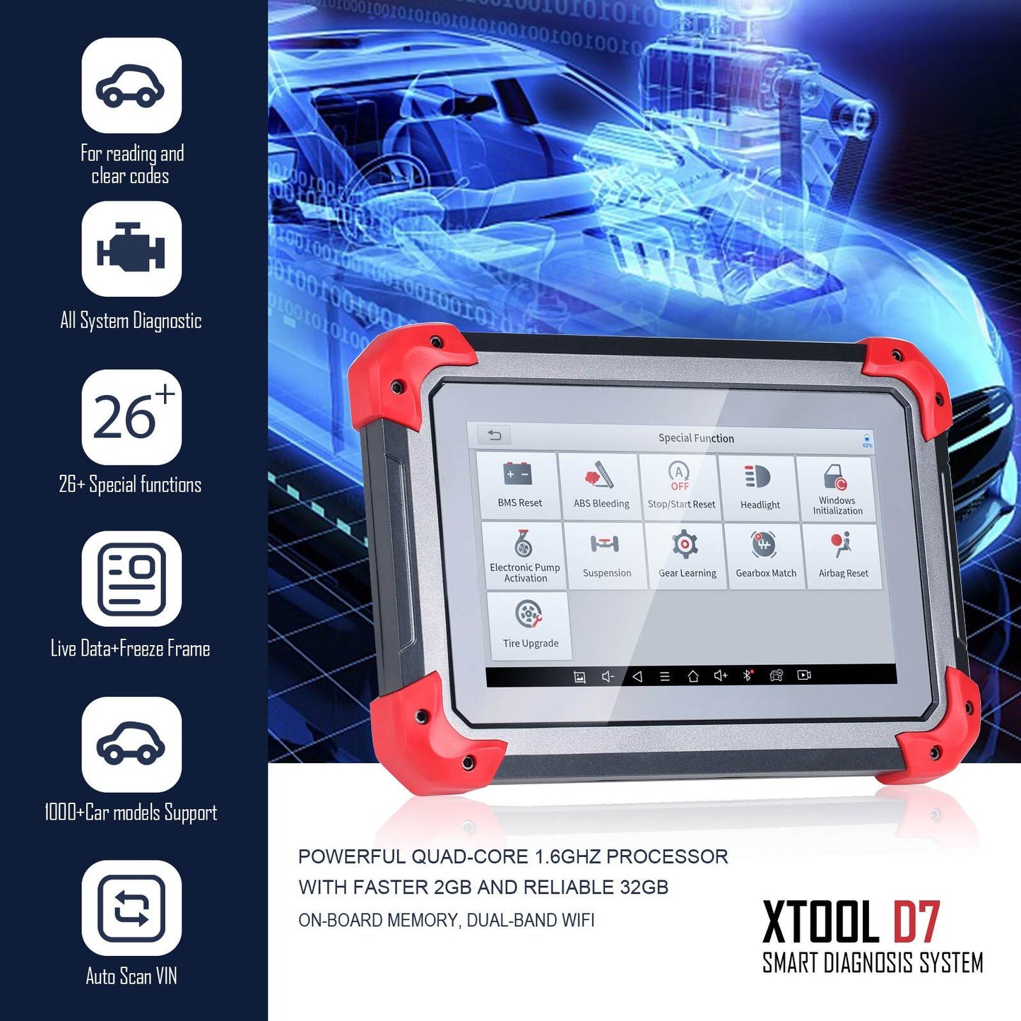 XTOOL D7 Automotive Diagnostic Bi-Directional Scan Tool IM-MO K-ey Prog-ramming