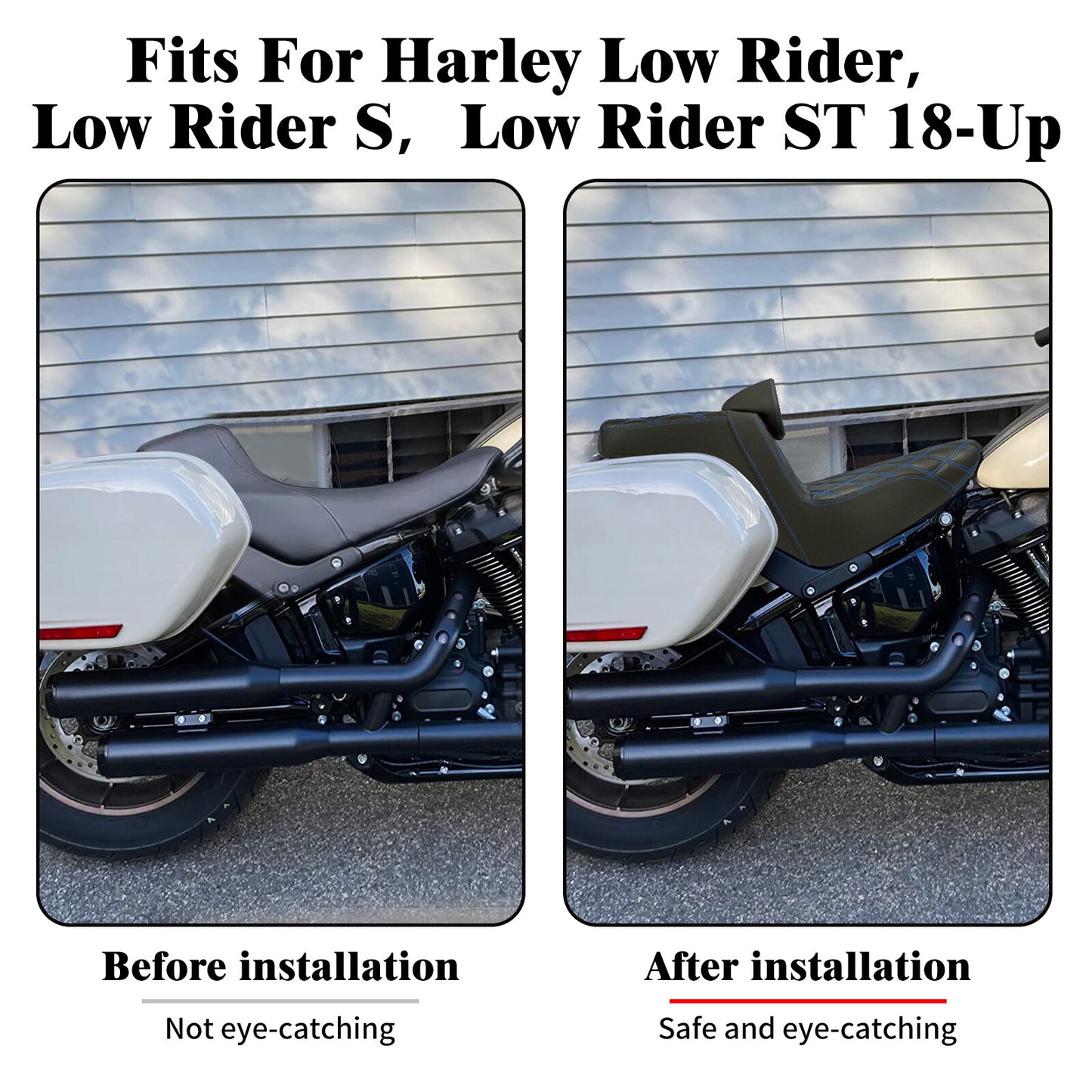 Driver Passenger Gel for Seat Blue Line w/ Backrest for Harley Low Rider 2018-2024