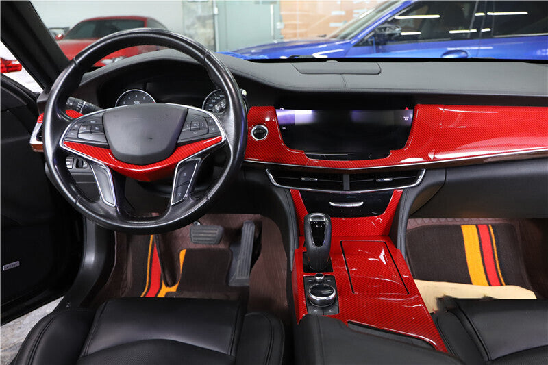 for Cadillac CT6 2016-20 Red Carbon Fiber Inner Center Console Button Frame Trim