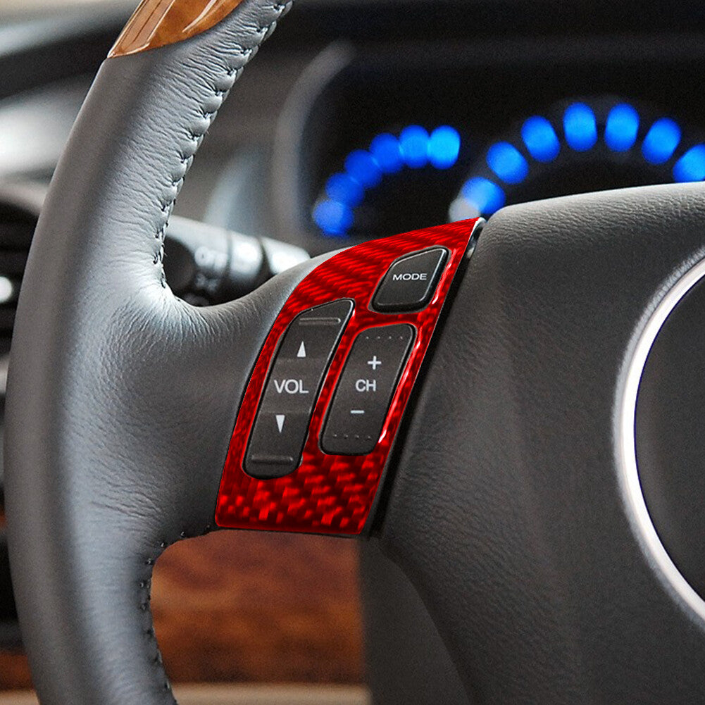 2x Red Carbon Fiber Steering Wheel Button Cover Trim for Honda Odyssey 2005-2010