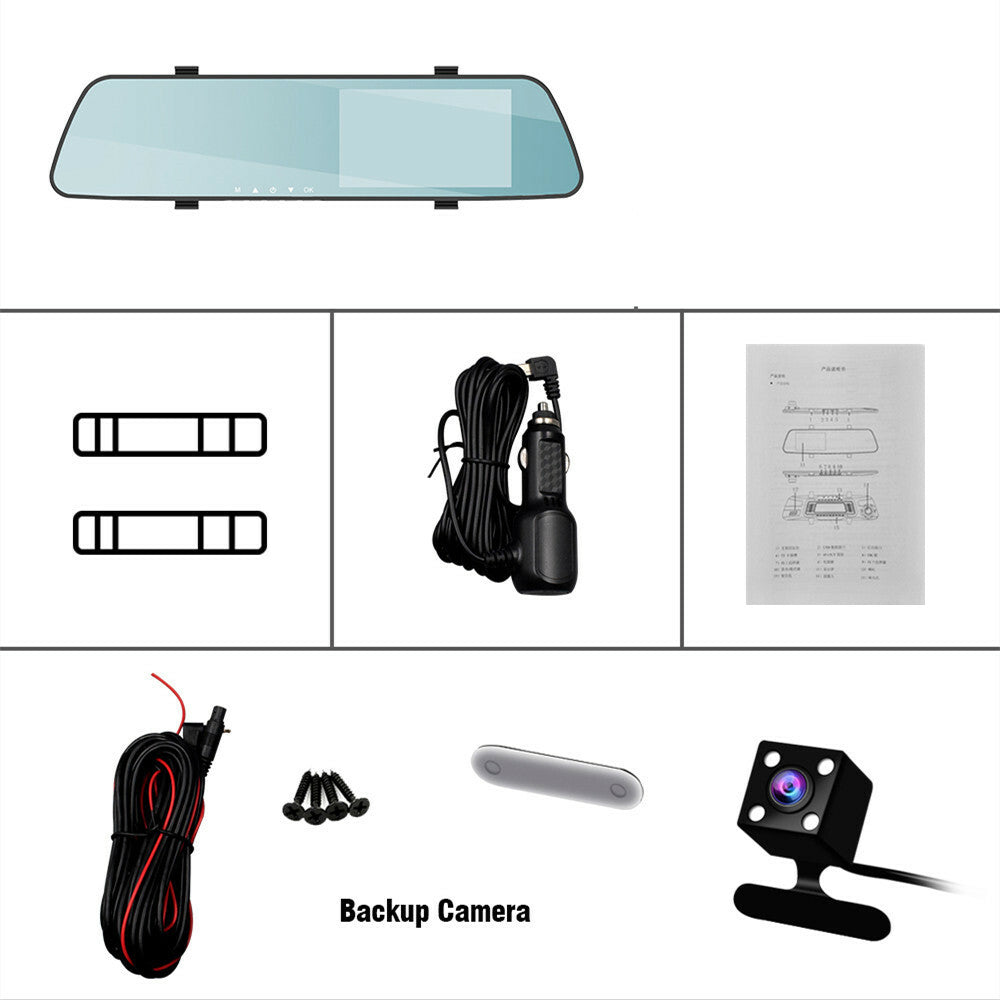 Driving Recorder Video Car DVR Dash Dual Camera 5.5inch Screen Rearview Mirror
