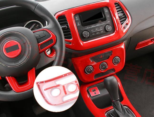 Fit for Jeep Compass 17-2021 Red ABS Inner Steering Wheel Cover Frame Trim 4PCS