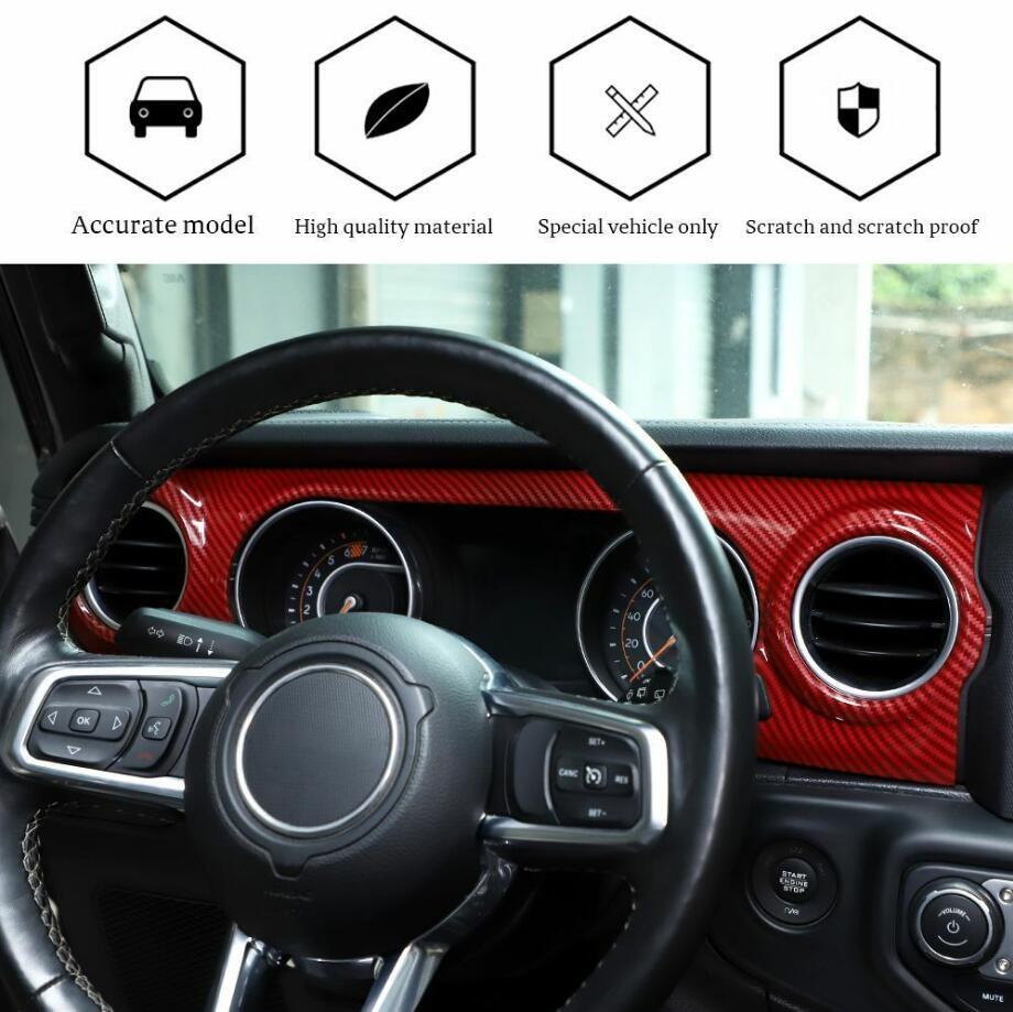Suitable for 18-23 for Jeep for Wrangler JL, Red Carbon Fiber Interior Center Console Dashboard Cover Trim