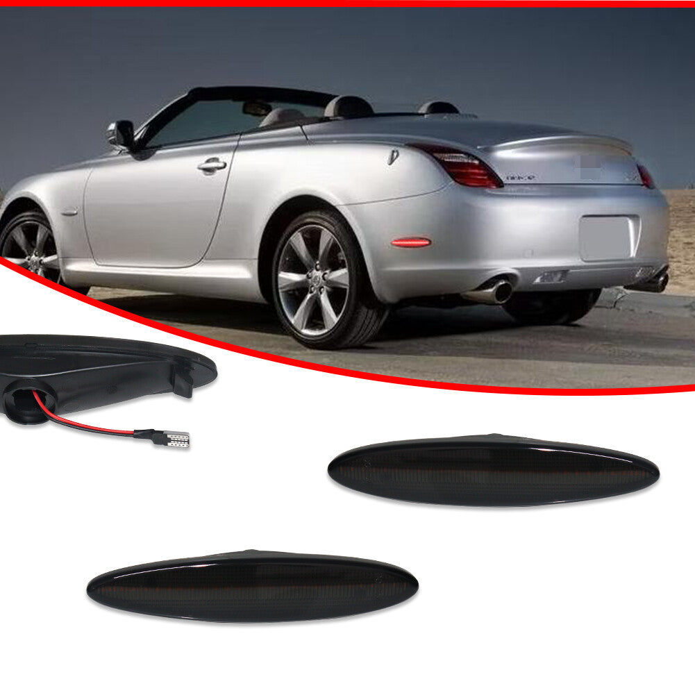 Suitable for 2002-2010 for Lexus SC430, smoke lens, red LED rear side marker parking lights (pair).