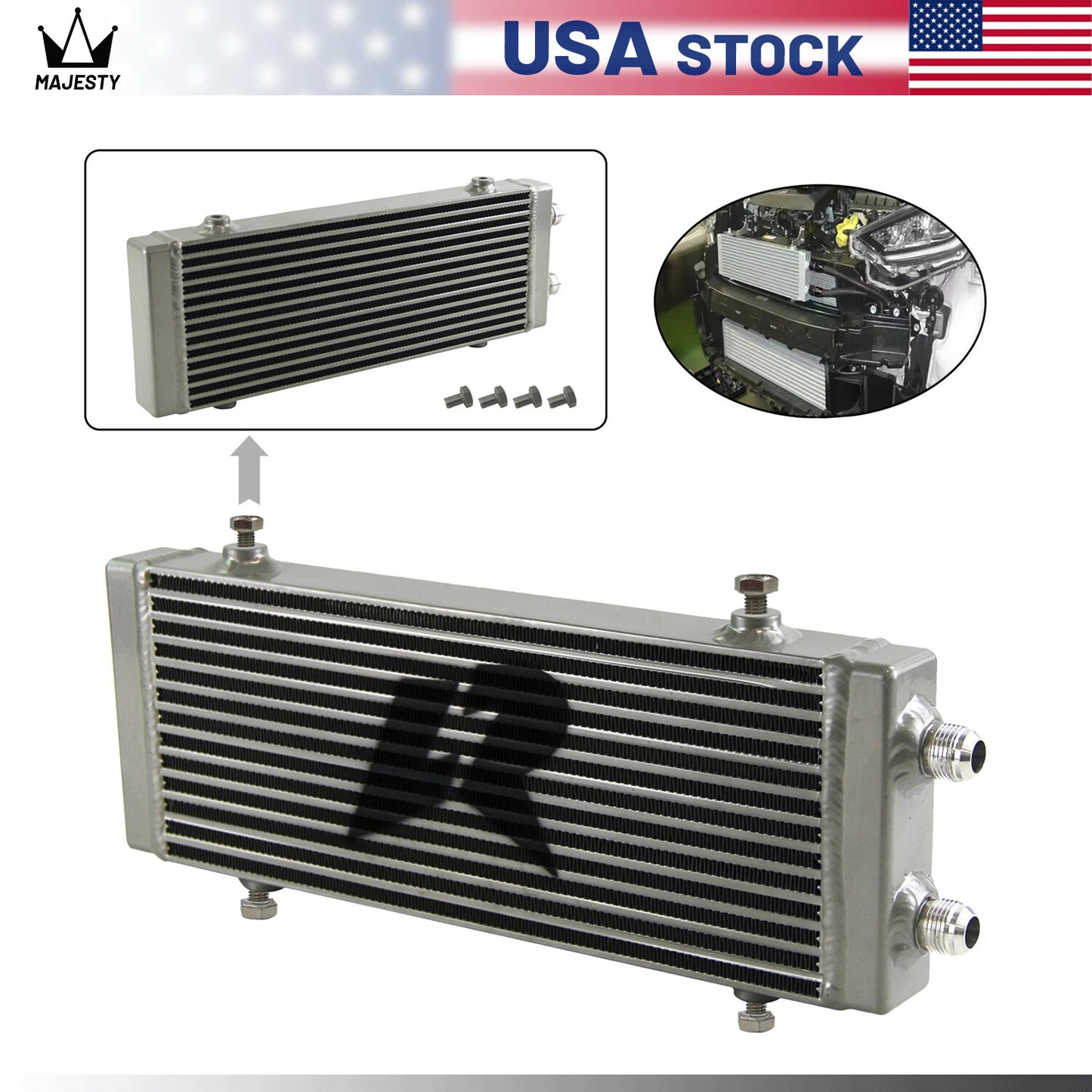 Universal Medium Bar and Plate Dual Pass Oil Cooler Core:14x5.5x1.58 Silver
