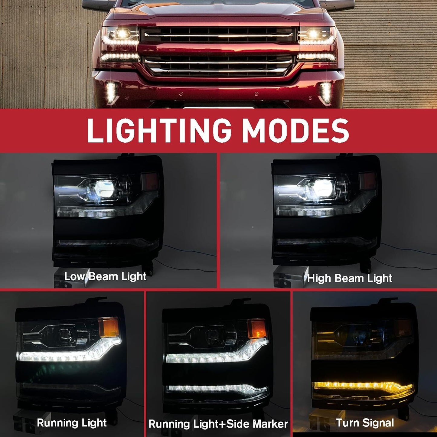 For 2016-2018 Silverado 1500 Left Side Full LED DRL Primed Projector Head Light