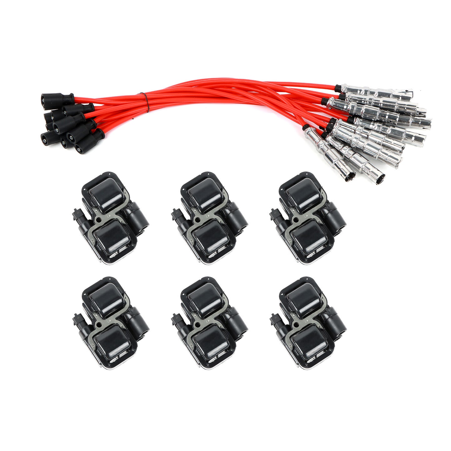 6pcs Spark Coils 12Pcs Plug Wire Sets for Mercedes-Benz C CL CLK ML Class
