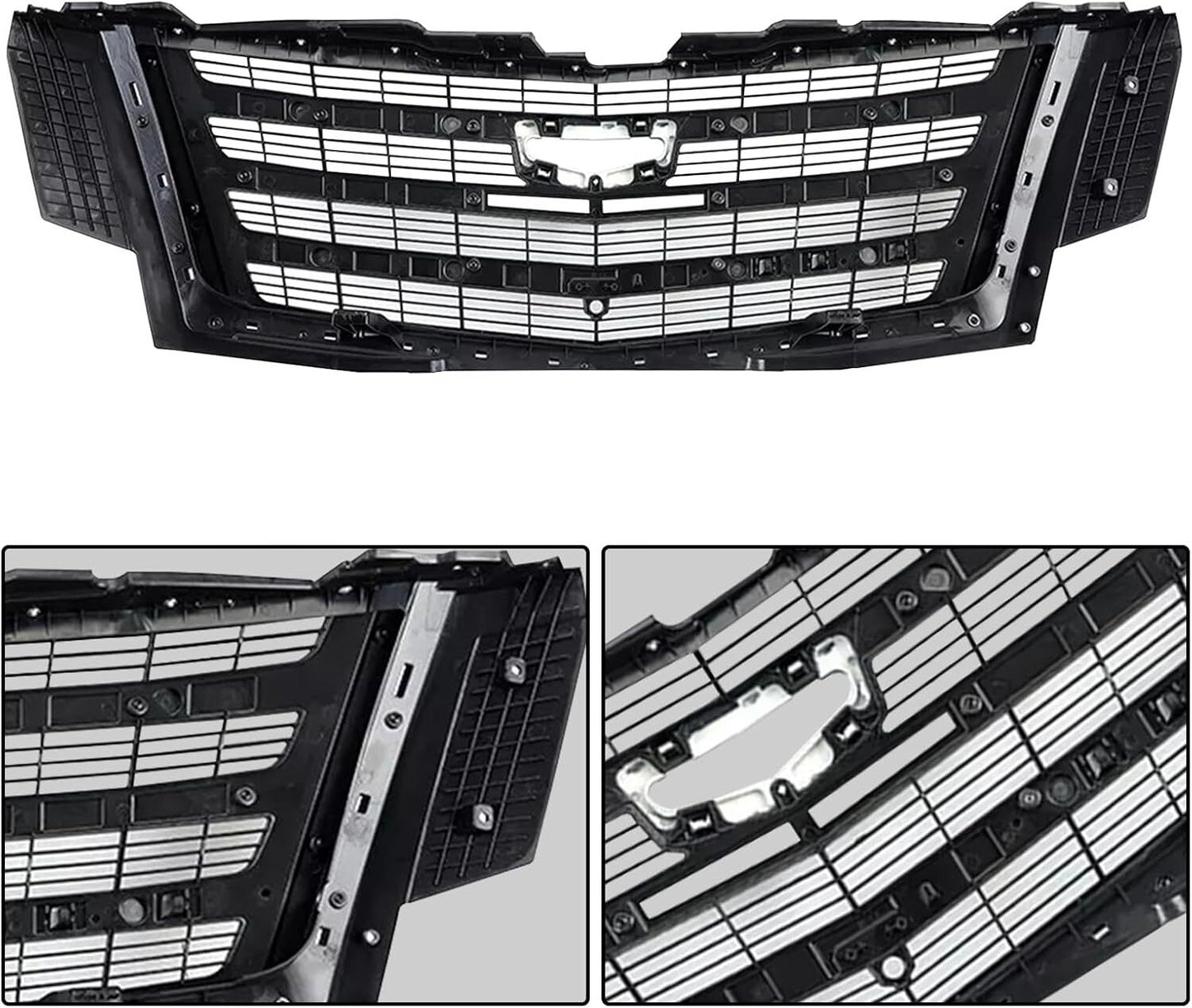 Gloss Black For 2015-20 for Cadillac for Escalade W/Camera Hole Front Bumper Grille Trim