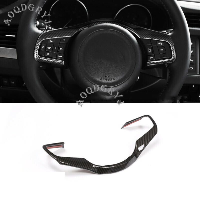 2X Carbon Fiber for Jaguar F-PACE 2016-2021 Car Steering Wheel Decor Trim Cover