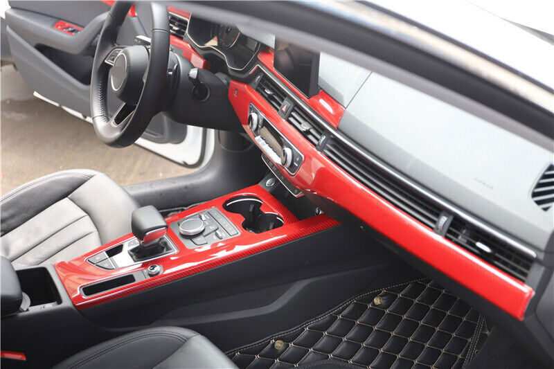 for Audi A4 2017-19 Red Carbon Fiber Full Interior Decoration Frame Cover Trims