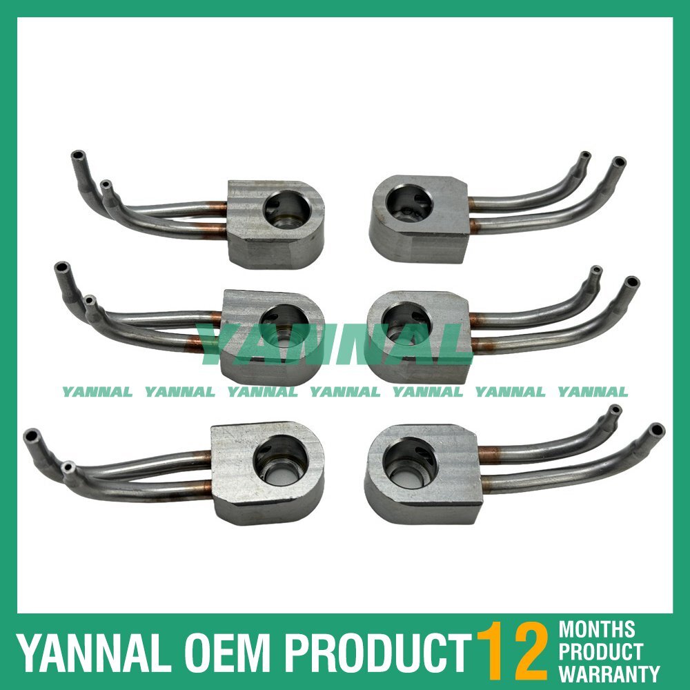 6 oil cooling nozzles, part numbers 2266478 and 2767222, for Caterpillar C11 engines.