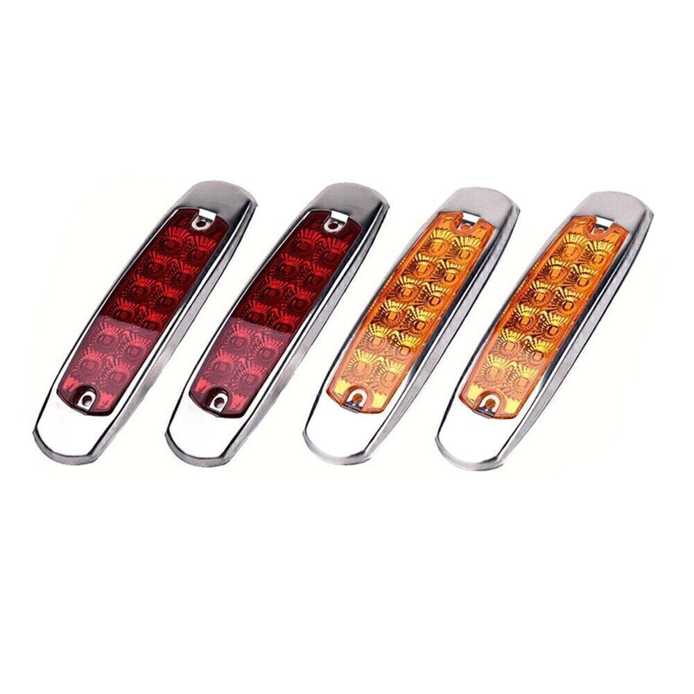 4x 12LED Sealed Side Marker Clearance Light Fish Shape Trailer 2x Red+2x Amber