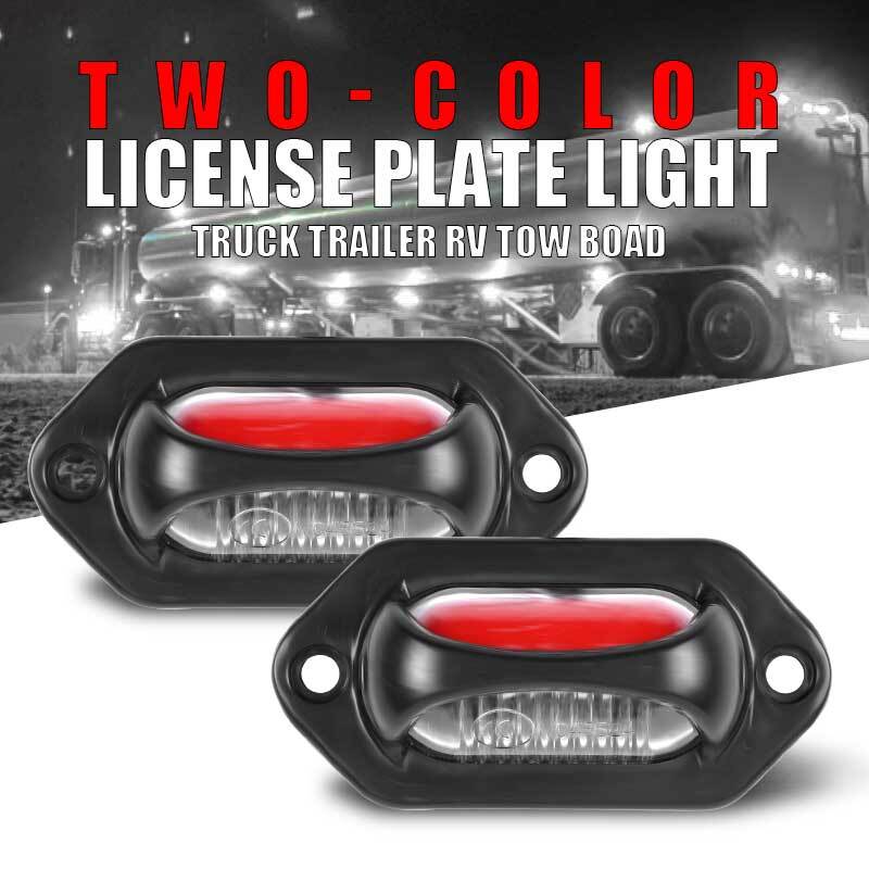 2X LED Universal White+Red License Plate Tag Lights Lamp for Truck Trailer SUV