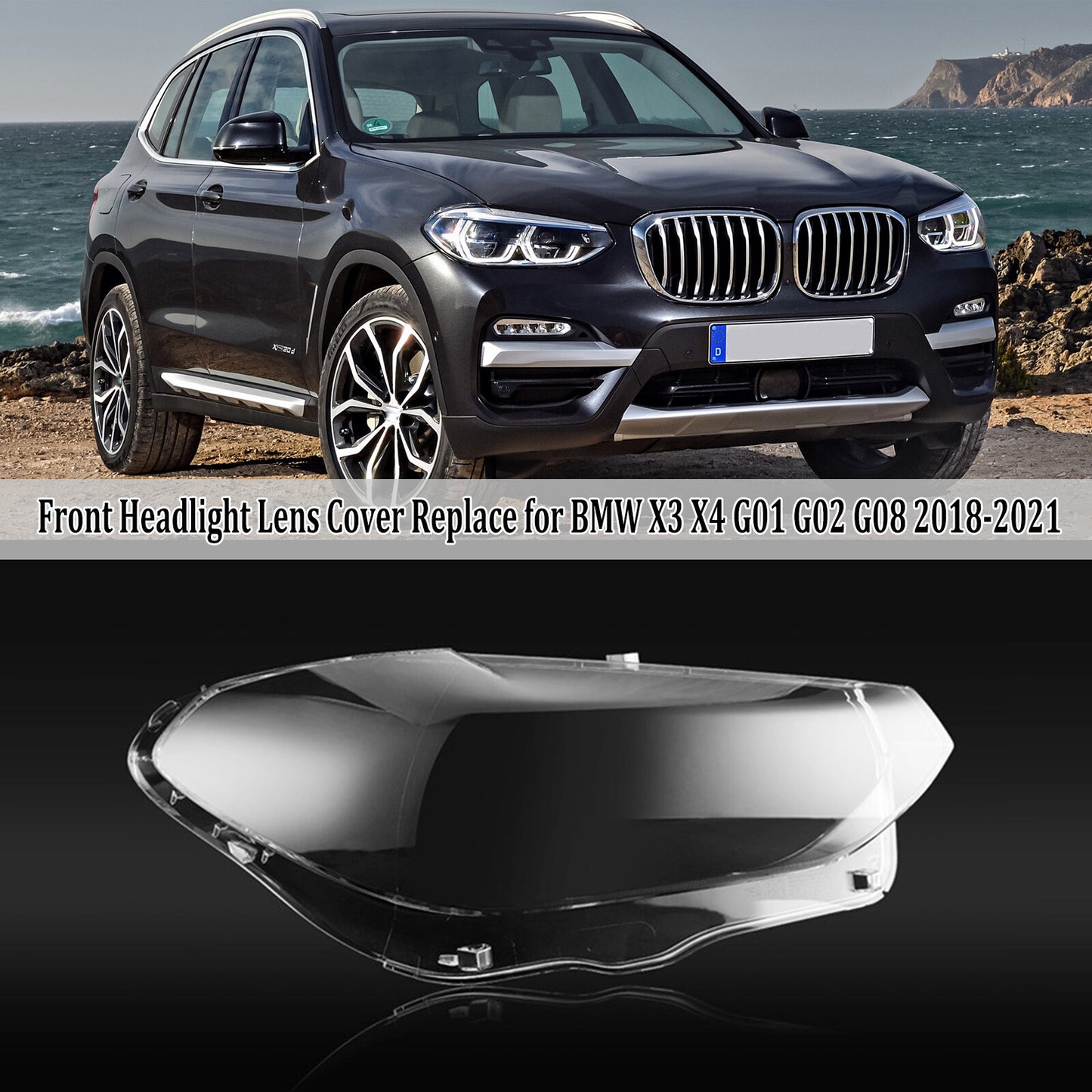 Right headlight lens transparent protective cover 63117466132, suitable for BMW X3 X4 G01 G02 G08, 2018-2021.
