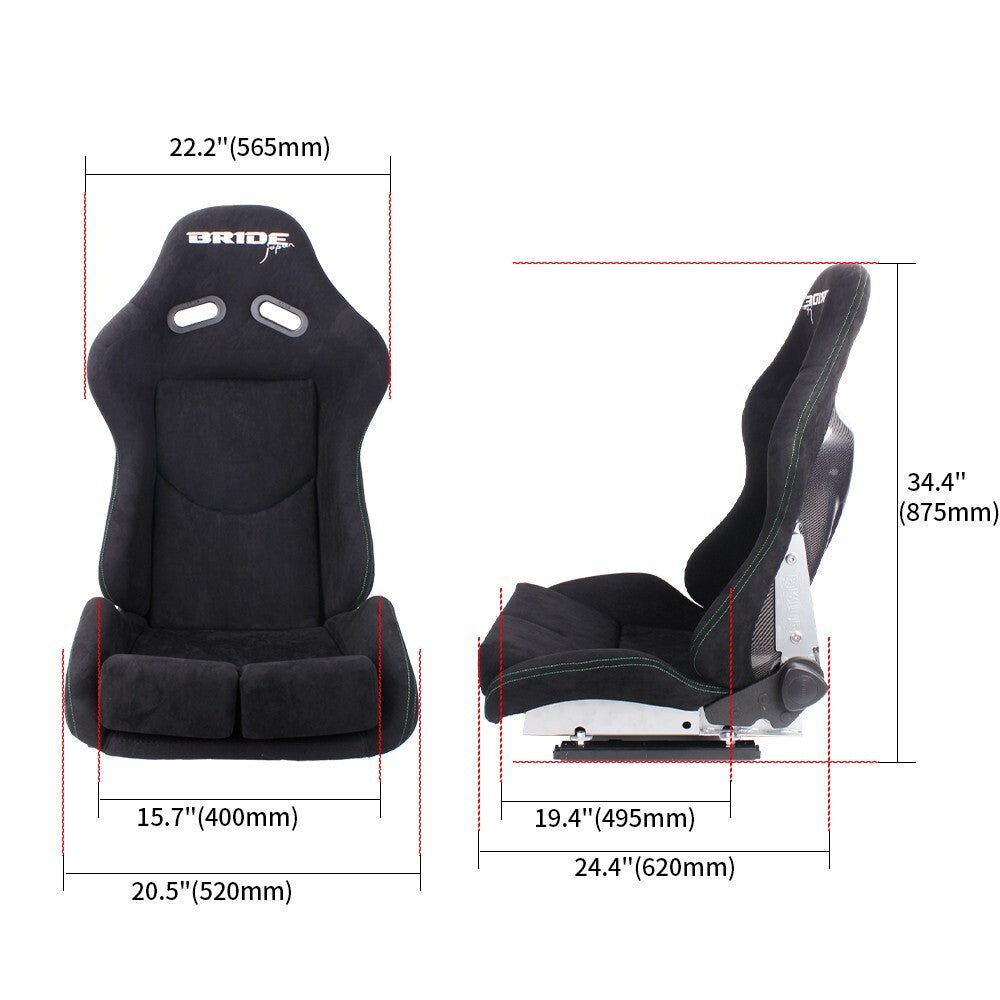 2PCS BRIDE Seats Low Max Racing Seats+Carbon Fiber Shell+Green for Seat Stitches