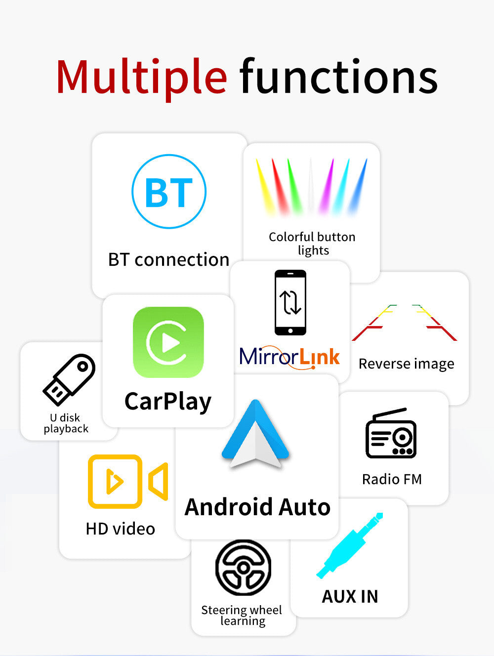 7in Touch Screen Car Stereo Radio Bluetooth For Apple Carplay Android Auto AUX