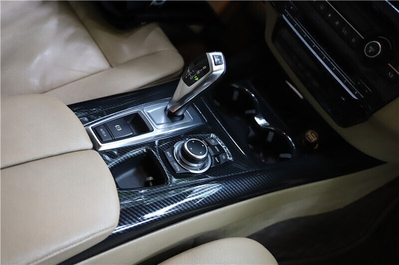 for BMW X5 2008-13 Carbon Fiber Inner Central Console Gear Shift Panel Decor 3P
