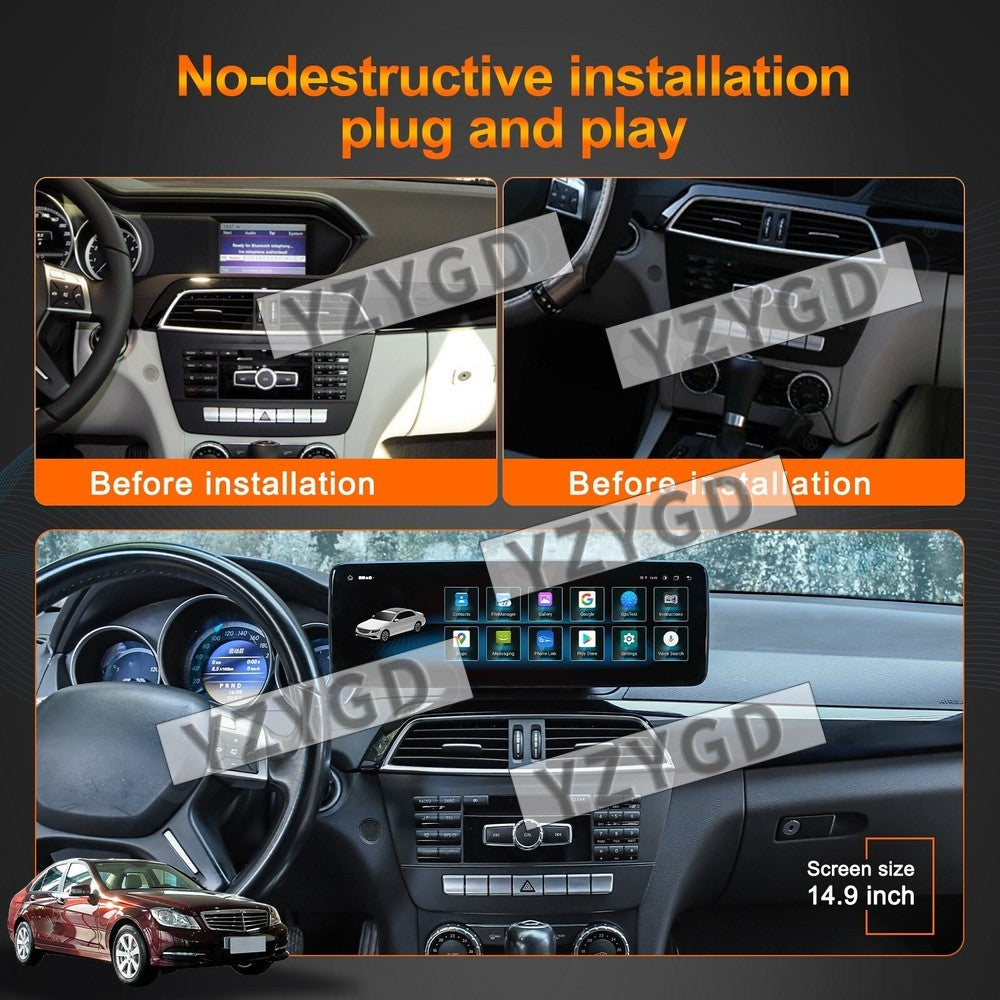 Android Auto CarPlay Car Radio for Mercedes for Benz C Class (W204) 2011-2014 Stereo