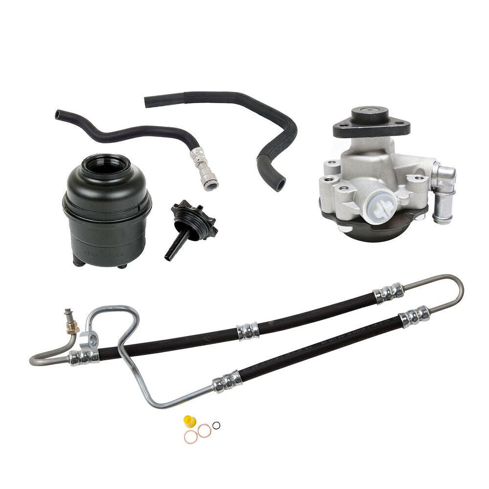 for BMW E46 325i/330i 2001-2005 Power Steering Pump+Hoses+Reservoir with Cap Kit