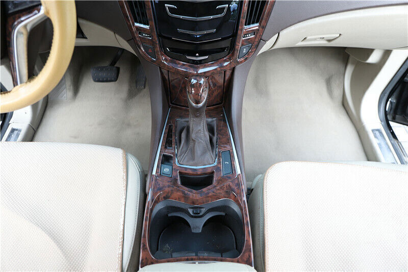 for Cadillac SRX 2010-15 Wood Grain Middle Console Water Cup Holder Frame Trims
