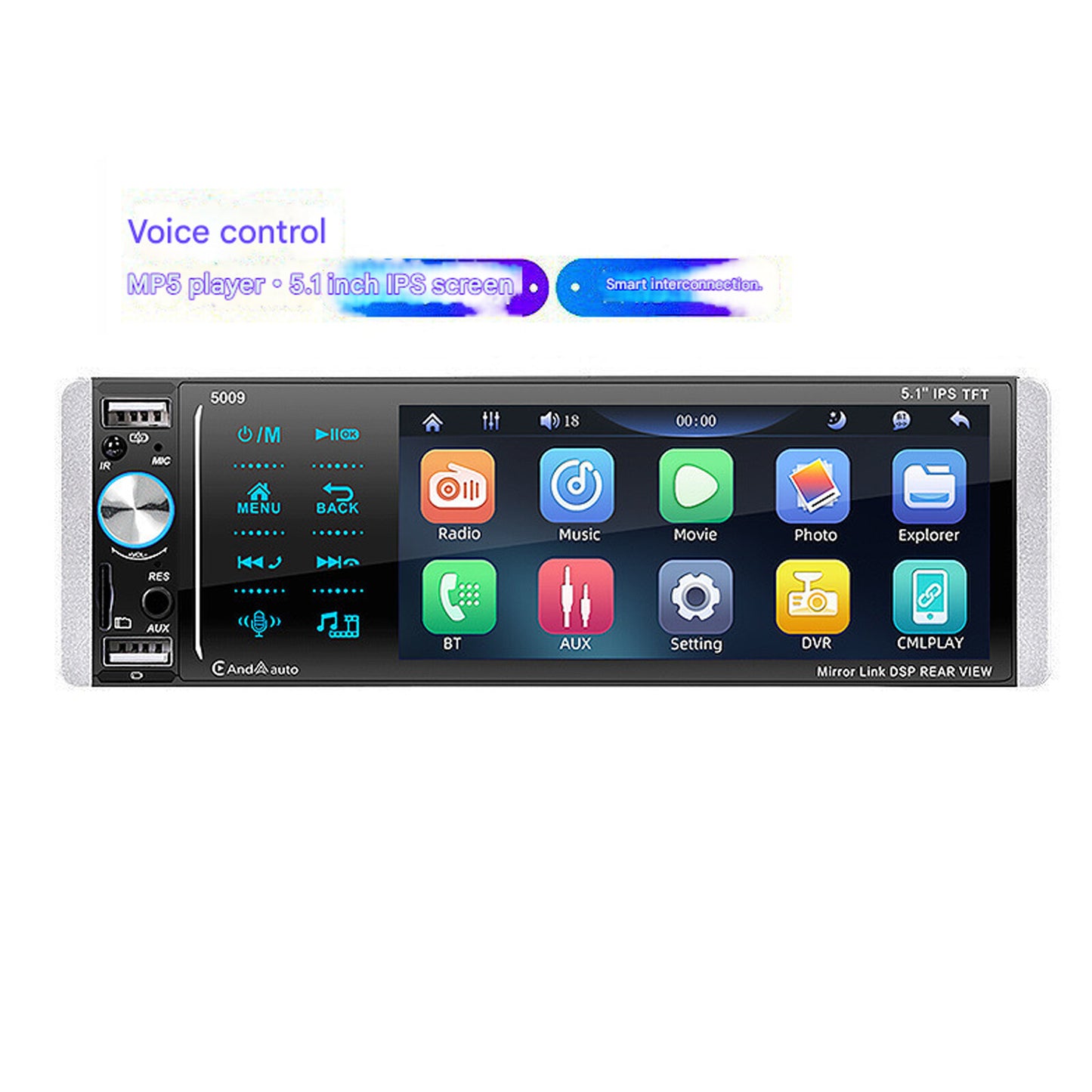 1Din 5.1in Car Radio MP3 USB AUX AM/FM Digital Media Stereo Receiver Mirror LiTU
