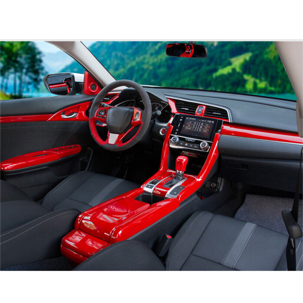 Console Gear Shift Frame Cover Trim 1 for Honda for Civic 2016-2021 10th Bright Red