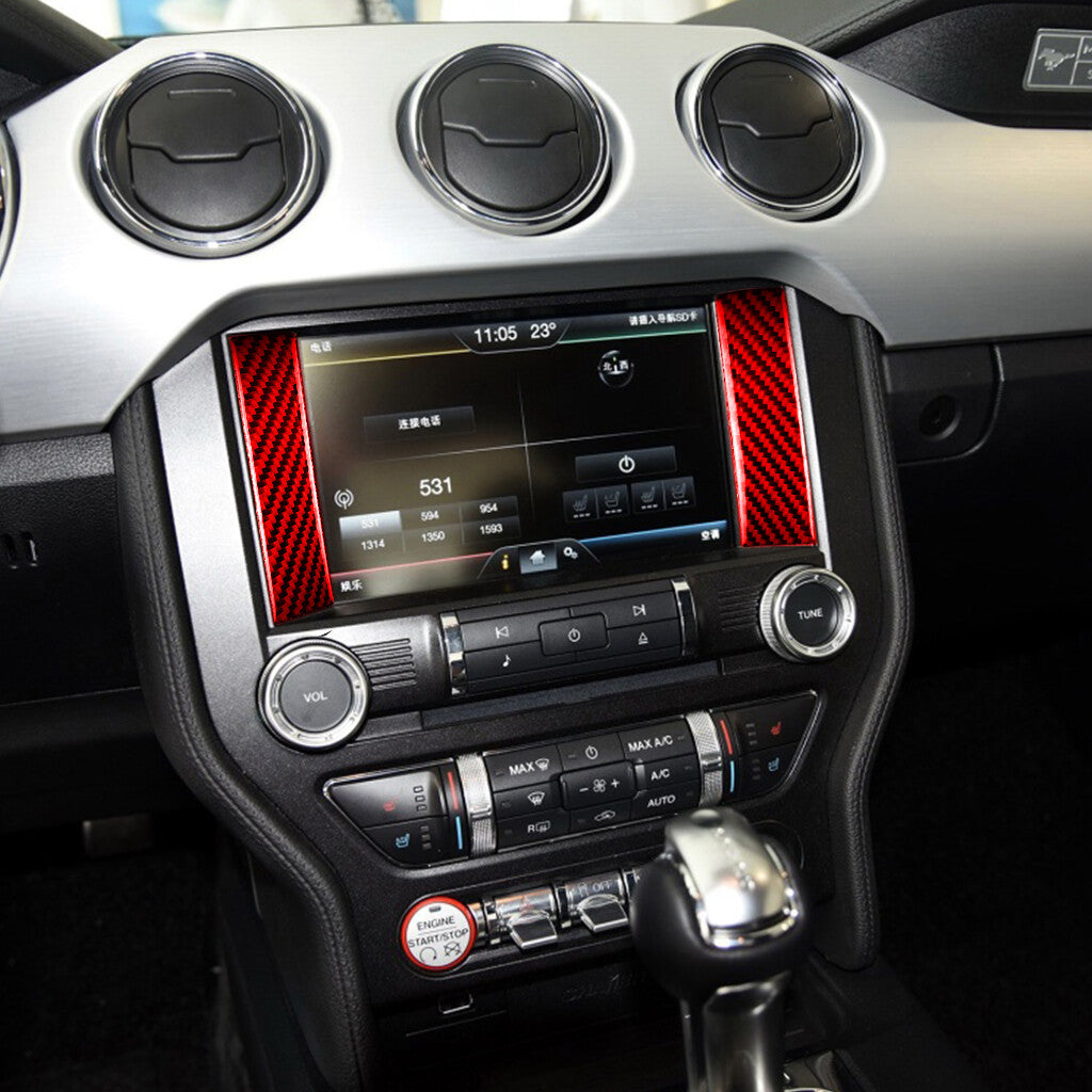 for Ford for Mustang 2015+Red Carbon Fiber Central Control Navigation GPS Panel Trim