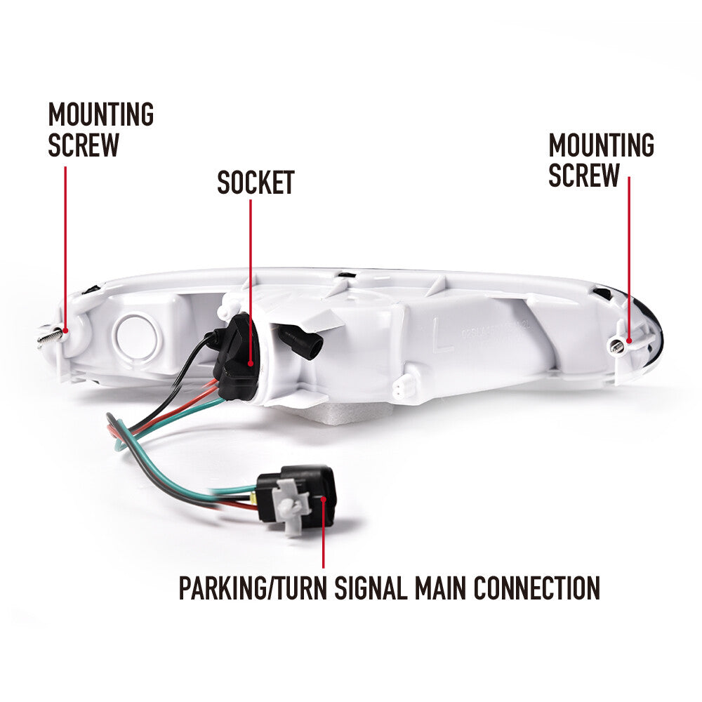 Smoke front bumper signal lights (pair with bulbs) suitable for 1990-1997 MX-5 Miata, USA.