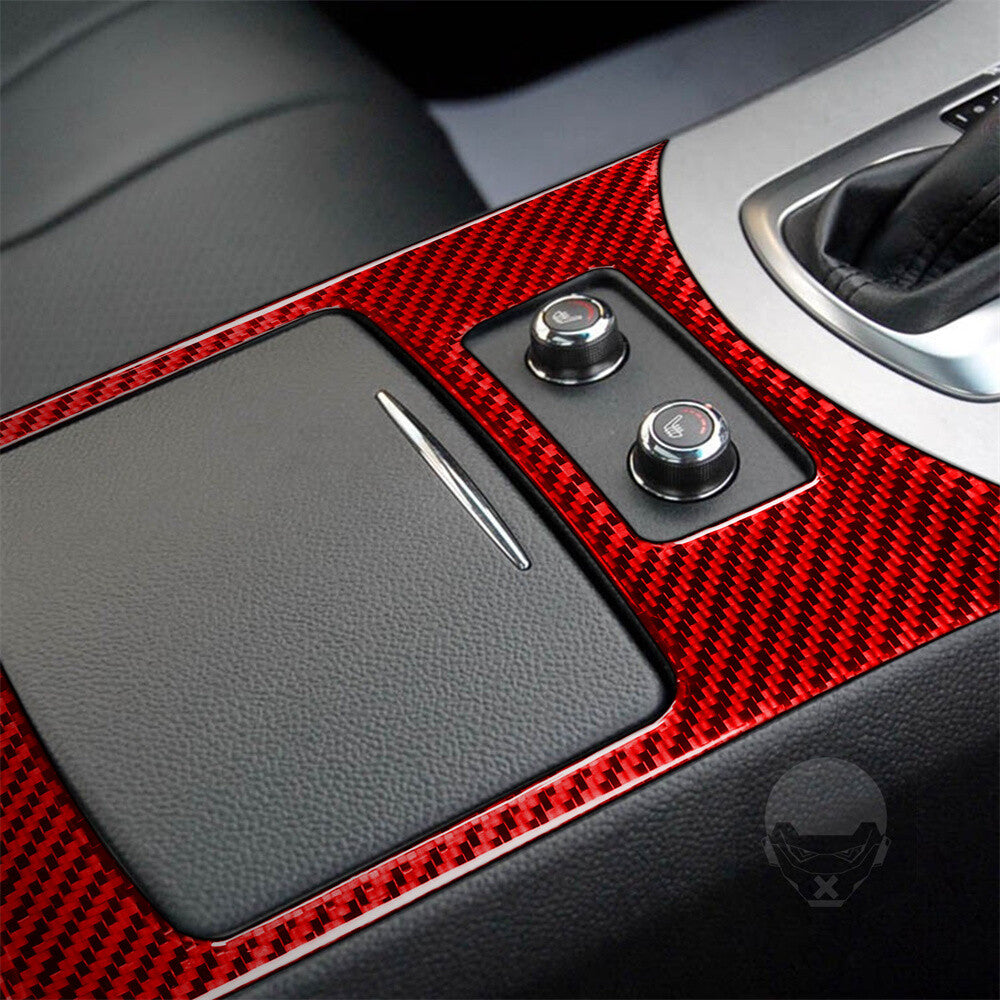 Red Carbon Fiber Gear Shift Storage Box Panel Cover Fit for Infiniti G37 2007-09