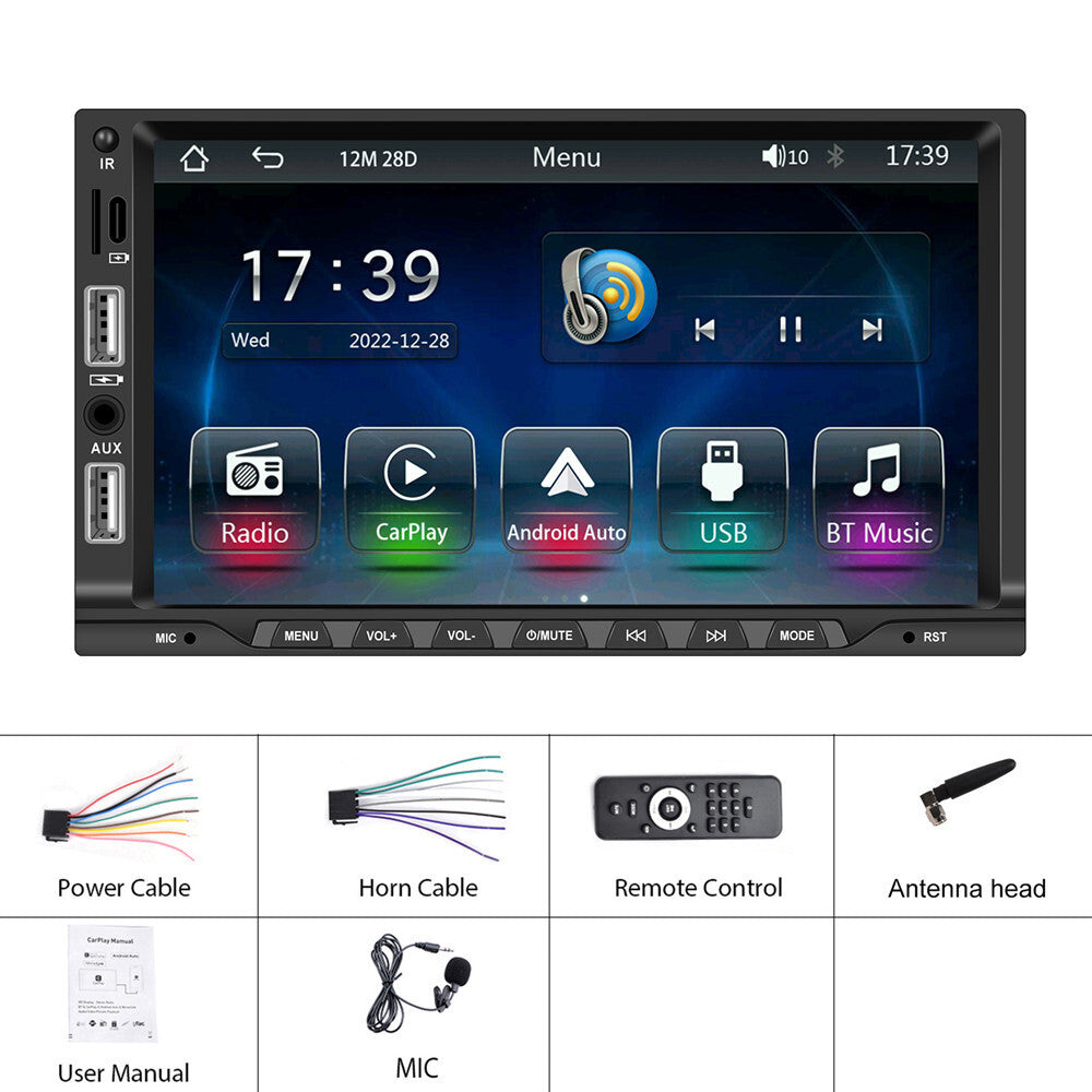 7in Double 2 DIN Car Carplay MP5 Player Bluetooth Touch Screen Stereo FM Radio
