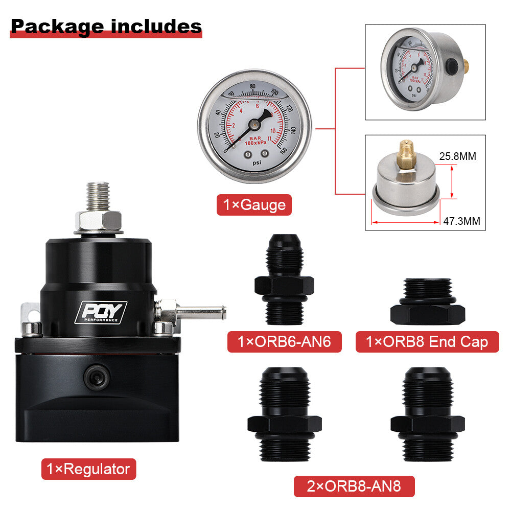 High Pressure An8/8/6 Fuel Inject Pressure Regulator With Gauge And Boost Black