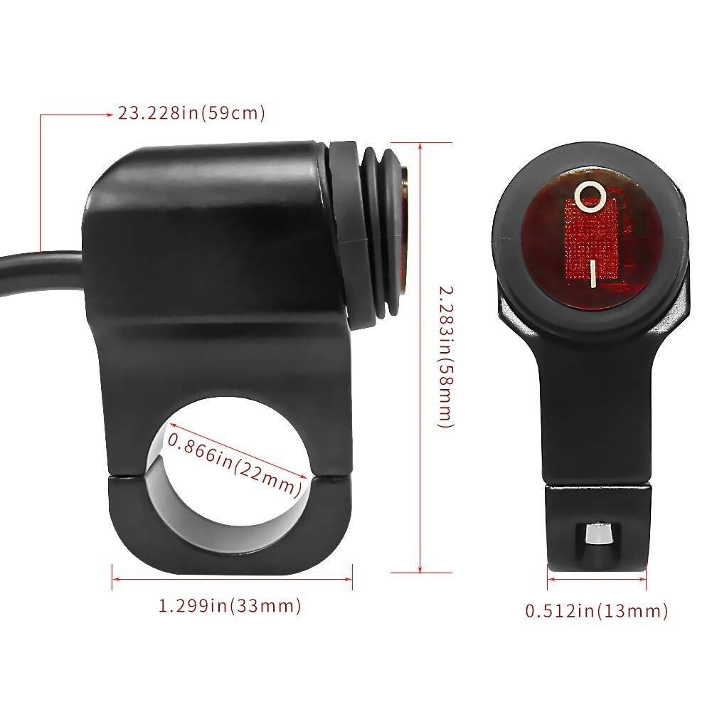 7/8ATV Handlebar Light On-Off Switch 12V LED Fog Light ON-OFF Switch Waterproof