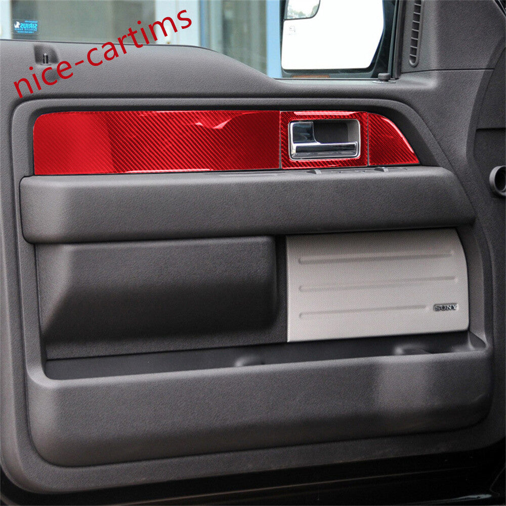 12Pcs Red Carbon Fiber Interior Side Door Panel Trim Kit for Ford F150 2009-2014