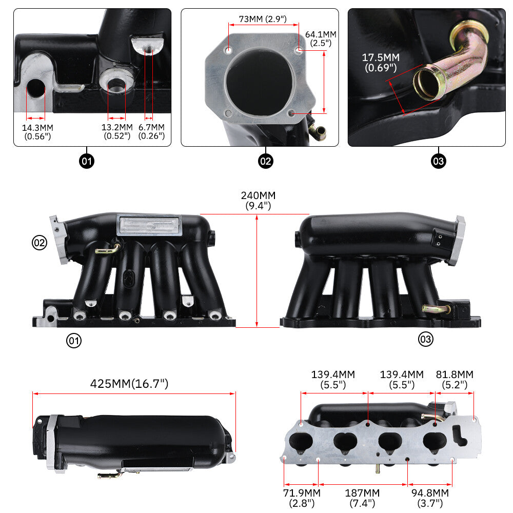K-series Alu BK Intake Manifold W/ 70MM Throttle Body for Honda for Acura K20 K24