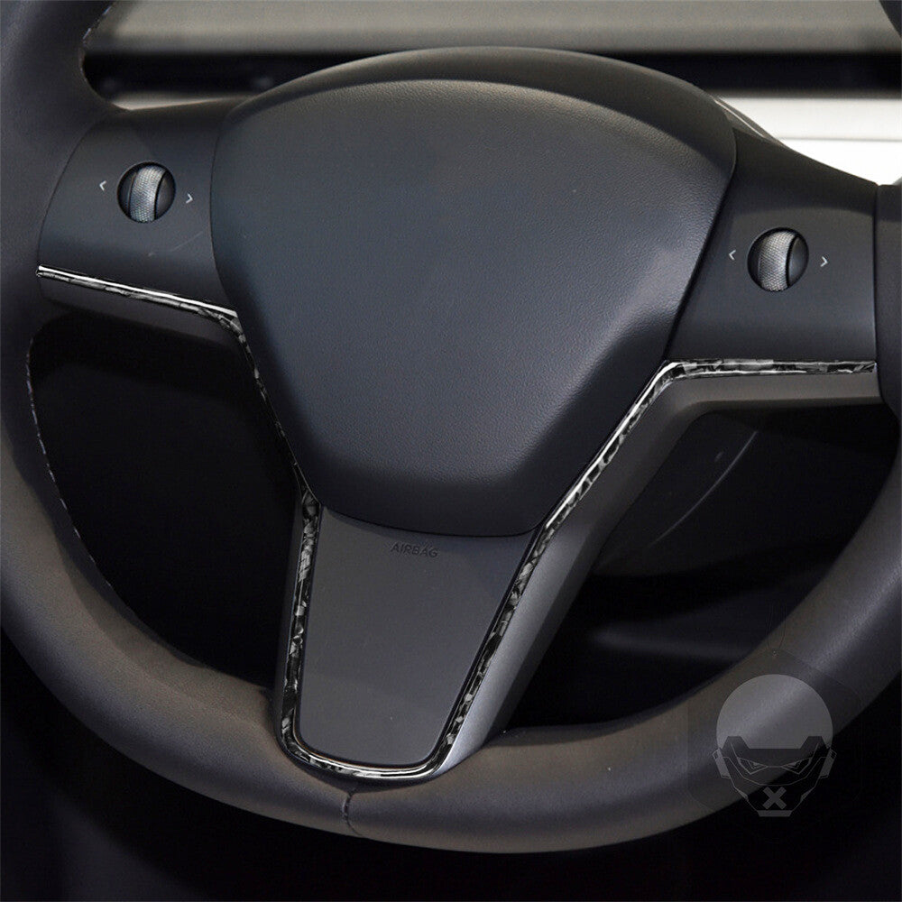 Kit for Tesla Model 3 / Y 2017-23 Forged Carbon Fiber Steering Wheel Panel Cover