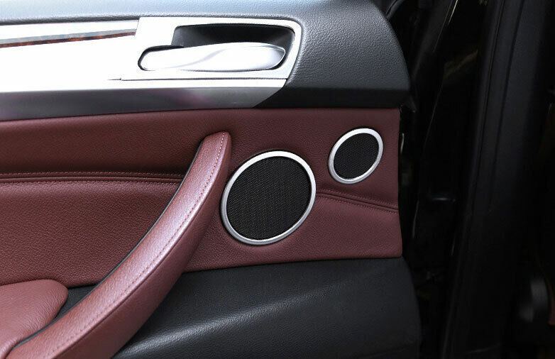 for BMW X5 E70 2008-2013 Silver Steel Inner Door Horn Speaker Ring Cover Trim 6P