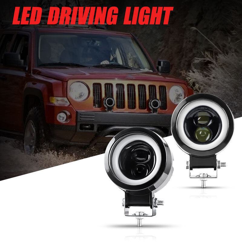 2X Motorcycle LED Spot Light Hi-Lo White Halo Angel Eye Headlight Driving Fog