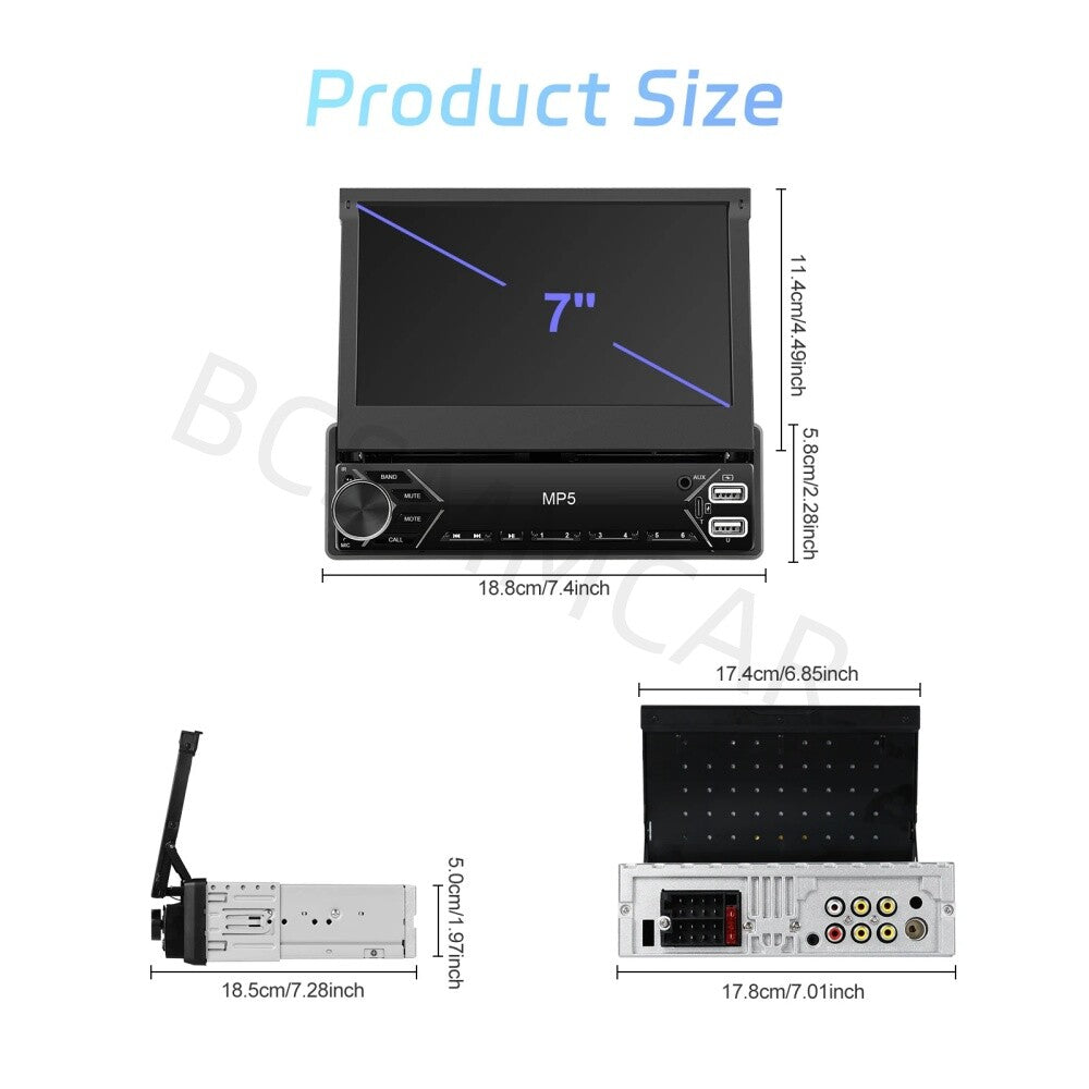 7in Touch Screen Car Stereo Radio Bluetooth For IOS Android Mirror Link Player