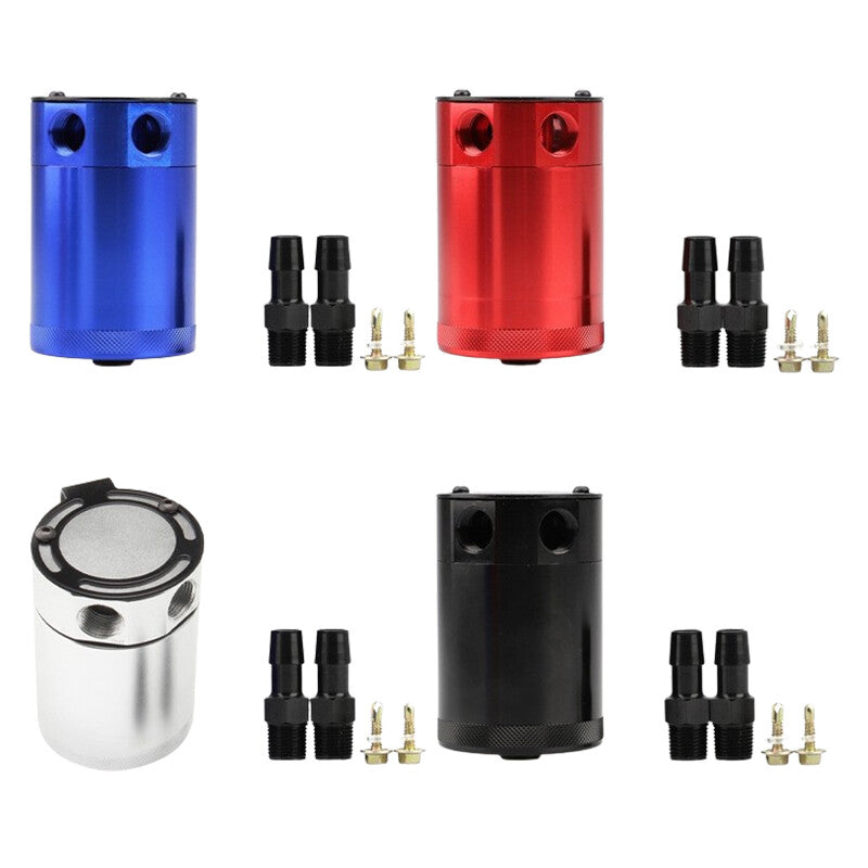 Compact Baffled 2-Port Aluminum Oil Catch Reservoir Can Tank Black Universal